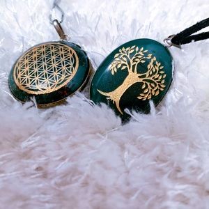 Tree of Life & Flower of Life Bloodstone Pendants